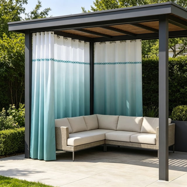 Linnome Waterproof Outdoor Curtain Single Sheet for Terrace Thickened Privacy Weather Protection Metal Rings for Porch Pergola 78.74x47.24 Inch