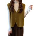 thumbnail image 3 of Women Short Vest Fall Winter Women Vest V Neck Button-down Solid Color Loose Knitted Thick Keep Warm Sweater Top Single-breasted Vest Sweater, 3 of 5