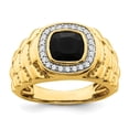 thumbnail image 1 of Diamond2Deal 14k Bague pour Hommes en Or Jaune Onyx et Diamant Texturé Taille - 10, 1 of 3
