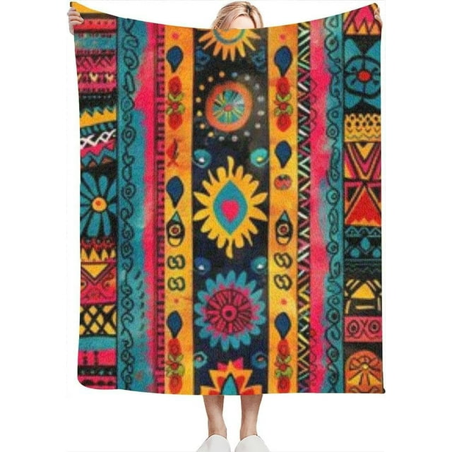 Patterns Fabric and Tribal Print Designs Throw Blanket for Couch Bed Soft Cute Fleece Fuzzy Spring Summer Throw Blankets Cozy Living Room Throw Blanket for Chair