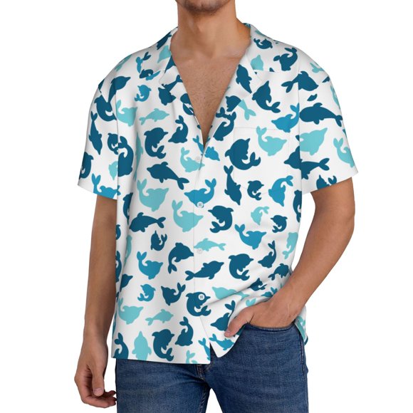 Fotbe Cute Shark Camisa Estampada de Manga Corta para Hombre, Casual de Verano, Estilo Playero, Sin Arrugas-3X-Large