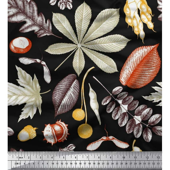 Soimoi Cotton Duck Fabric Berries,Oak Chestnut Leaves Printed Fabric 1 Yard 42 Inch Wide