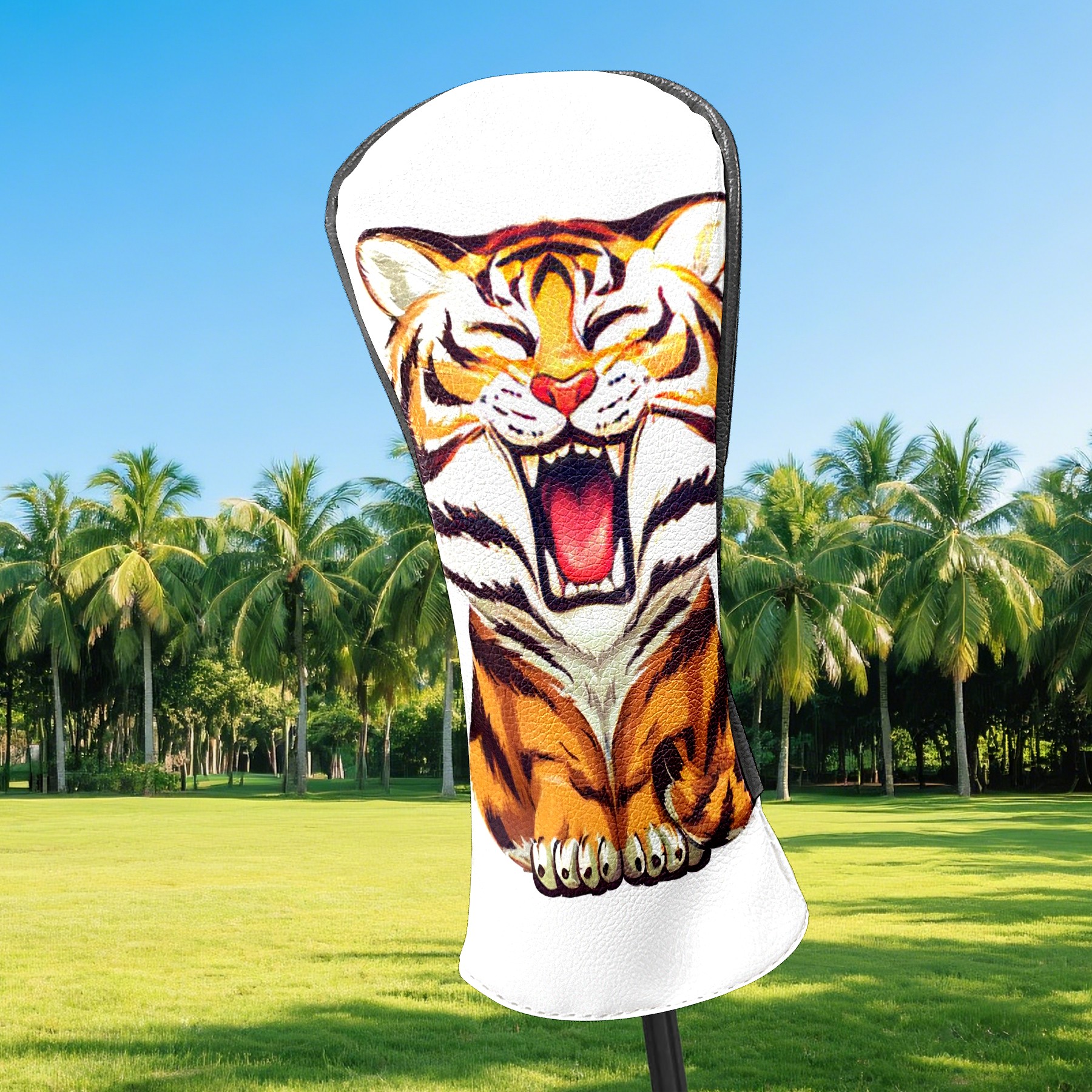 Golf Club Covers, Tiger Premium PU Leather Driver Hybrid Putter Head Covers with Velvet Lining, Waterproof Golf Gifts for Men Women