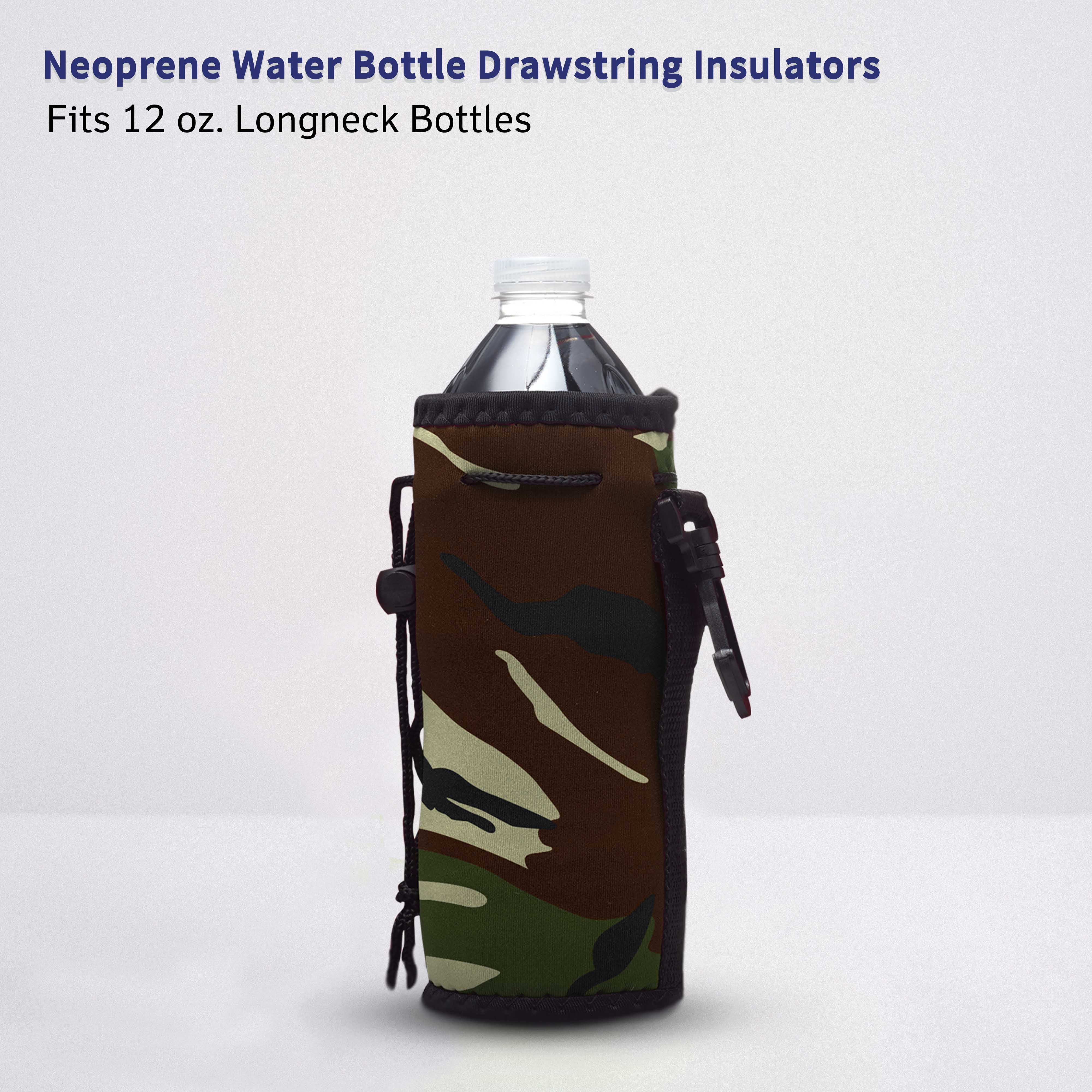 10 Neoprene Water Bottle Drawstring Insulators Pack - 12 oz. Longneck, Hook - Camo1