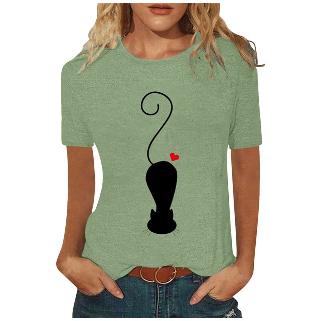 Blusas y camisas con estampado floral de cuello redondo y manga corta informales con estilo para primavera y verano para mujer OAVQHLG3B Store lin121212