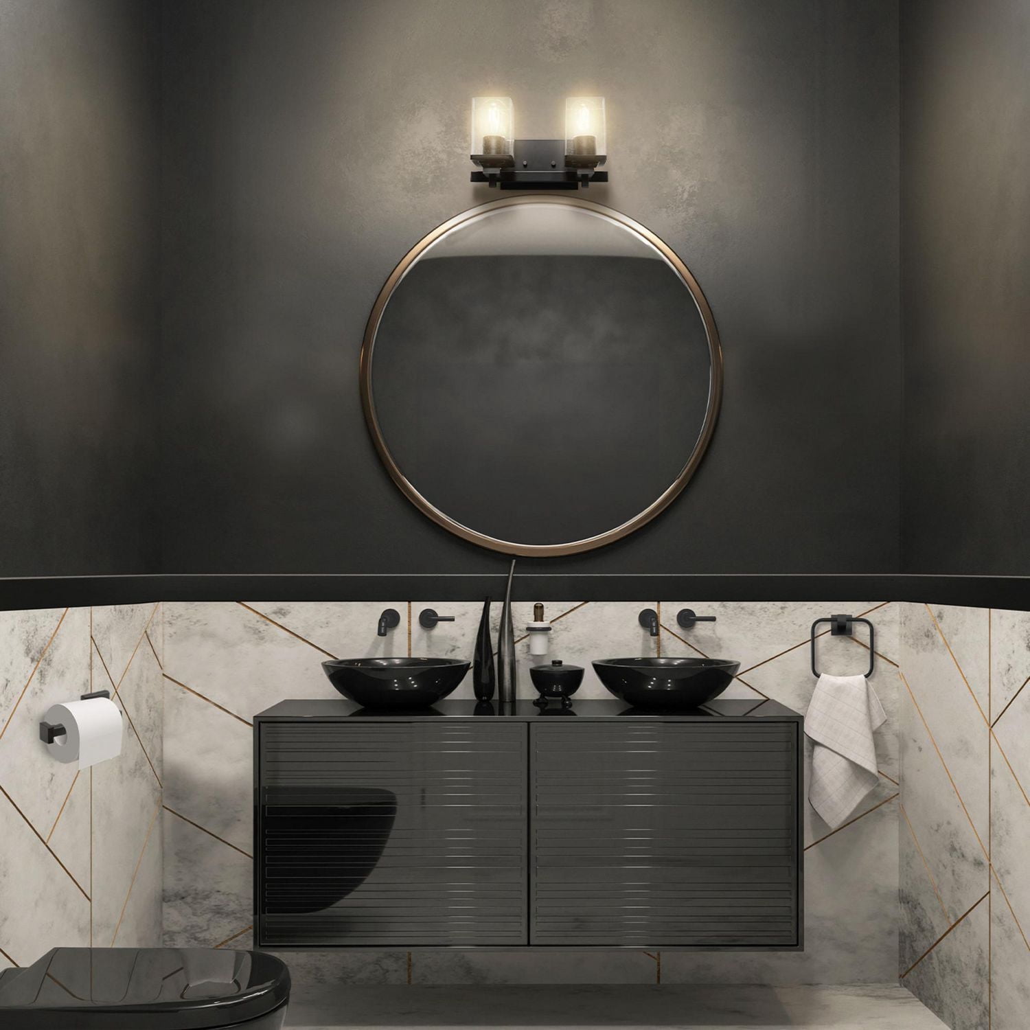 3-Piece Matte Black Powder Room Set with 13" 2-Light Vanity Fixture, 91007982