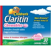 Claritin Allergy Medicine for Kids, Loratadine Antihistamine Bubblegum Chewable Tablets, 30 Ct