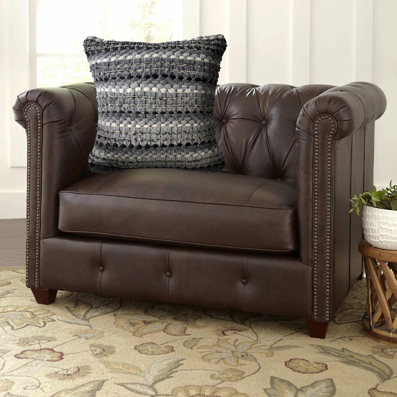 LR Home Drew 18" x 18" Beige/Brown Striped Cotton Blend Adult Decorative Throw Pillow