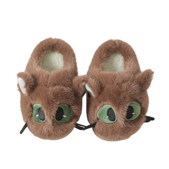 Kids Cat Plush Slippers, Winter Warm Cartoon Slip On House Slippers, Thick Non Slip Sole Indoor Bedroom Slippers for Girls Boys 5-13 Years