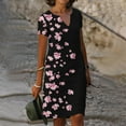 thumbnail image 2 of Wycnly Dresses for Women Beach Soft Cotton Linen Plus Size Tunic Midi Sundresses V-Neck Short Sleeve Daisy Print Summer Knee-Length Formal Dress Pink XXL, 2 of 6