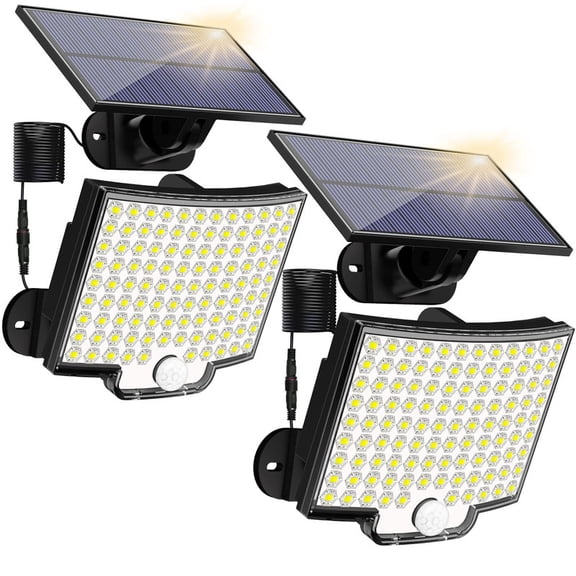 Solar Lights Outdoor, 106 LED 3000LM Solar Powered Motion Sensor Flood Lights with Remote, Dusk to Dawn Led Solar Wall Lights for Outside, Garage, 2 Pack