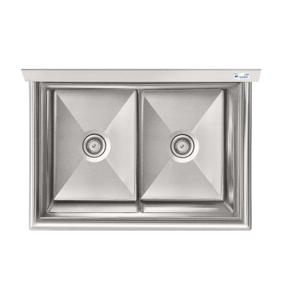Pemberly Row 42" 18-Gauge 2-Compartment Commercial Sink with Backsplash in Steel