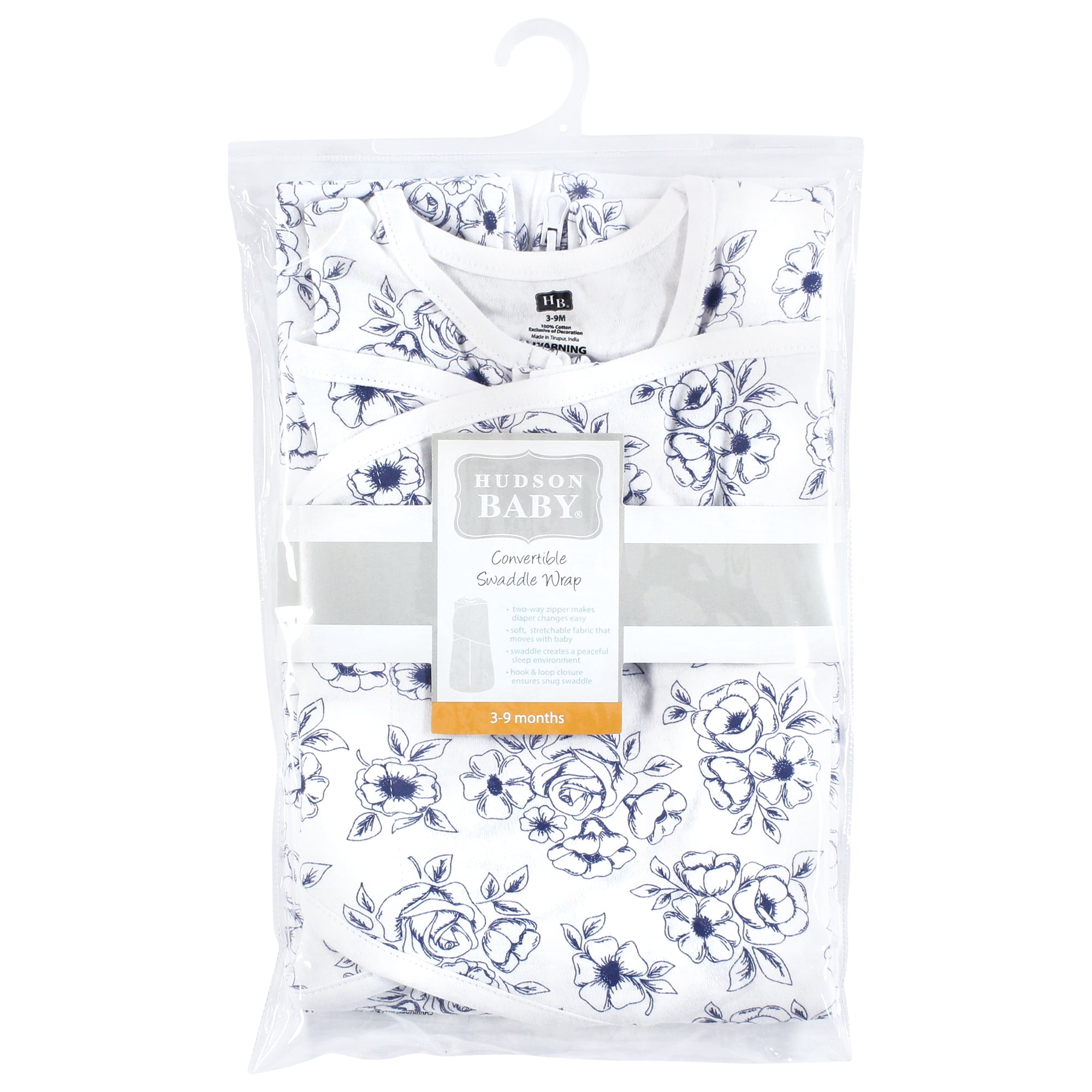 Hudson Baby Infant Girl Convertible Swaddle Sleep Sack, Blue Toile, 0-3 Months