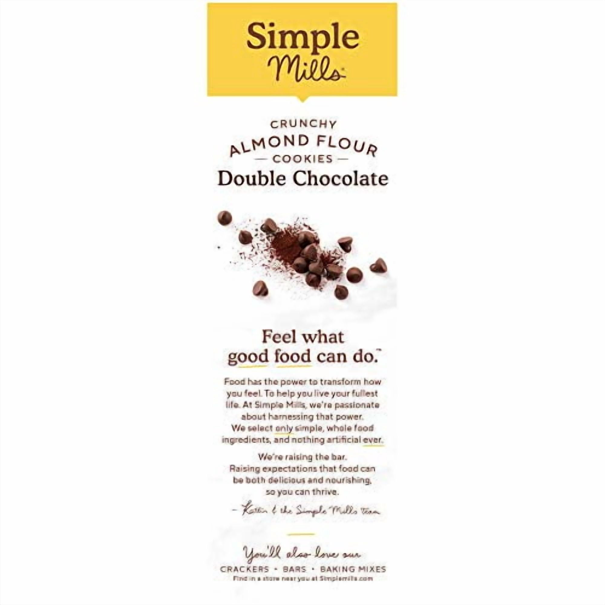 Simple Mills Almond Flour Crunchy Cookies, Double Chocolate Chip - Gluten Free, Vegan, Healthy Snacks, Made with Organic Coconut Oil, 5.5 Ounce (Pack of 3)