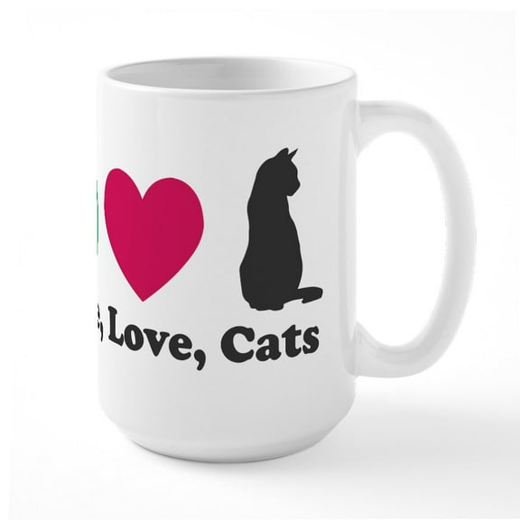 CafePress - Peace,Love, Cats - 15 oz Ceramic Large White Novelty Mug