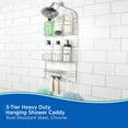 thumbnail image 3 of Kenney® Rust-Resistant Heavy Duty 3-Tier Large Hanging Shower Caddy with Suction Cups and Four Razor Holders, Chrome, 3 of 7