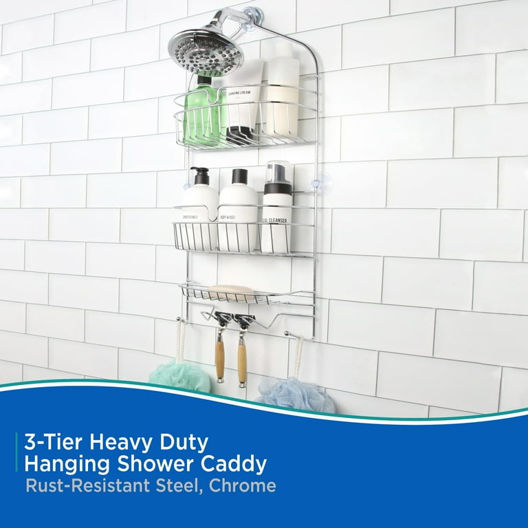 Kenney Rust-Resistant Heavy Duty 3-Tier Large Hanging Shower Caddy with Suction -Cup and Four Razor Holders, Chrome Kenney Rust-Resistant Heavy Duty 3-Tier Large Hanging Shower Caddy with Suction -Cup and Four Razor Holders, Chrome