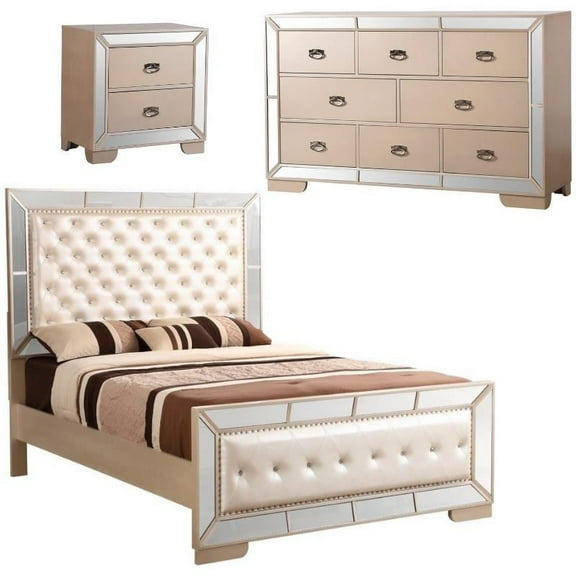 Home Square 3-Piece Set with Queen Panel Bed Dresser and Nightstand in Pearl