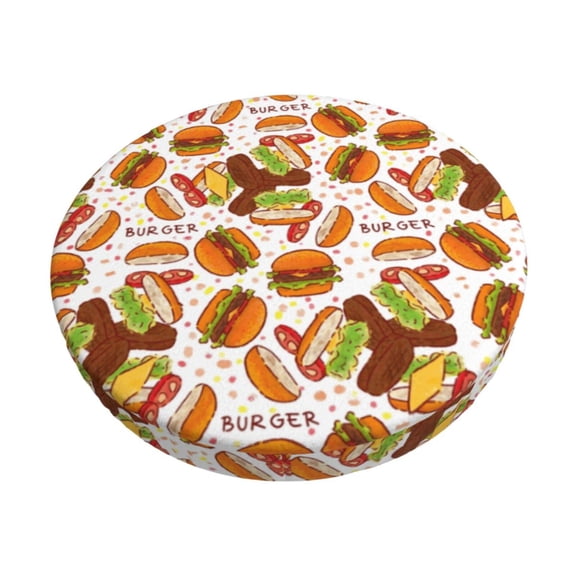 Kdxio Burger Print Stool Covers Round,Stretch Round Bar Stool Covers Washable Bar Stool Cushion Slipcover for 12-15 Inch Chair