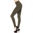 thumbnail image 2 of High Waisted Fleece Lined Leggings - 3 Inch Waistband Olive One Size Regular, 2 of 2