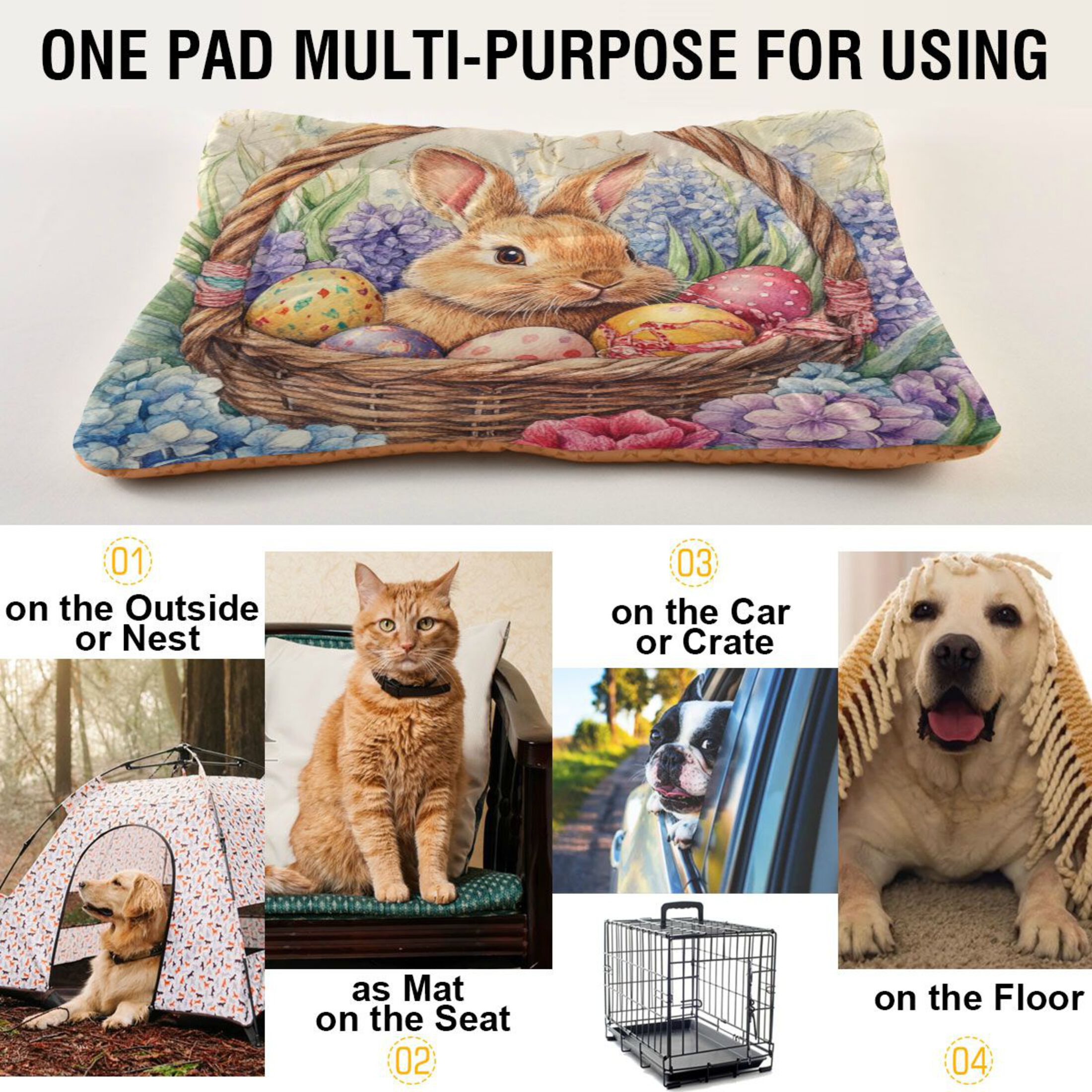 Qxltty Easter Bunny Ped Pad Wear-resistant and Hard to Bite Through Sleeping Pad for Small Medium Large Dogs Winter Pet Bed 36×24in