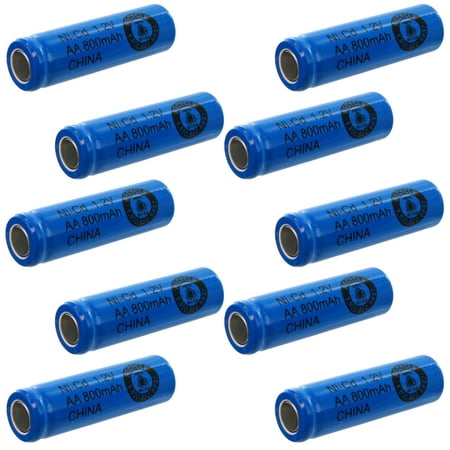 10pc AA 1.2V 800mAh NiCd Rechargeable Flat Top Assembly Cell Batteries  USA (Best D Cell Rechargeable Batteries)