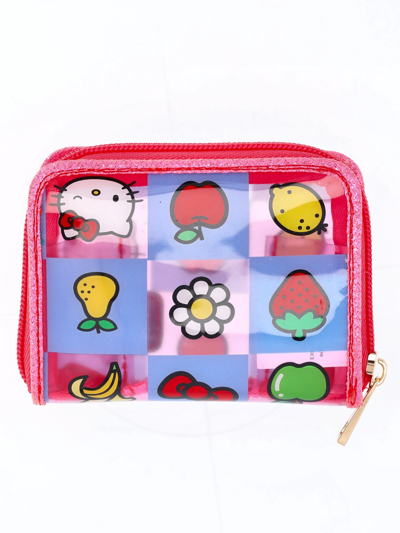 Sanrio Hello Kitty Women's Clear Checkered Wallet with Cherry Zipper Pull, Purple