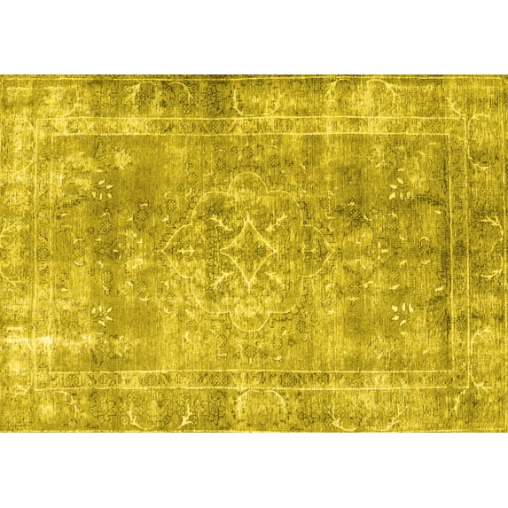 Ahgly Company Machine Washable Indoor Rectangle Persian Yellow Traditional Area Rugs, 4' x 6'
