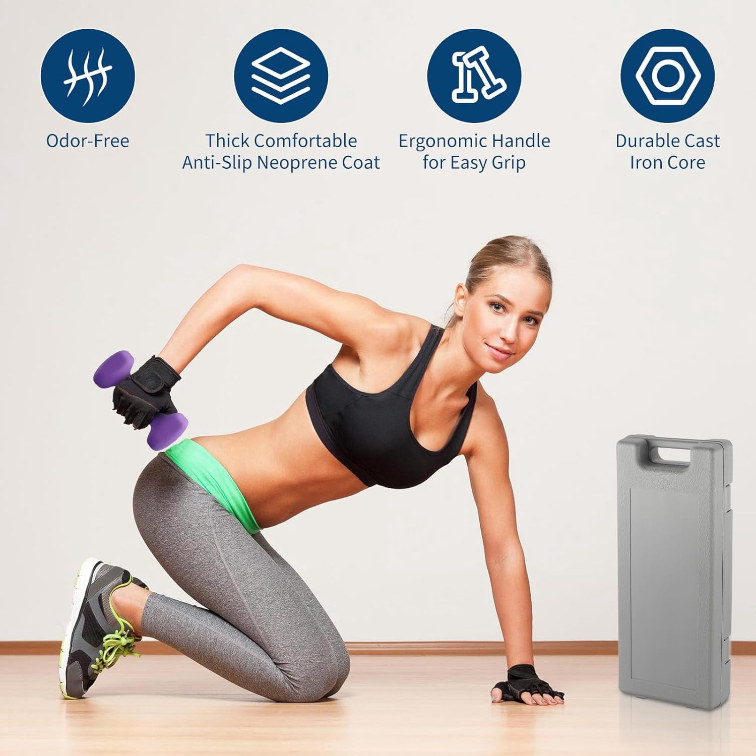 Dumbbell Hand Weights for Home Gym, Hex Neoprene Coated Dumbbell Sets with Storage Box/Rack