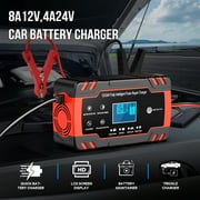 HUSGW Battery Charger 12V8A 24V4A Fully-Automatic Smart Car Battery Charger, Battery Maintainer Trickle Charger, and Battery Desulfator with Temperature Compensation