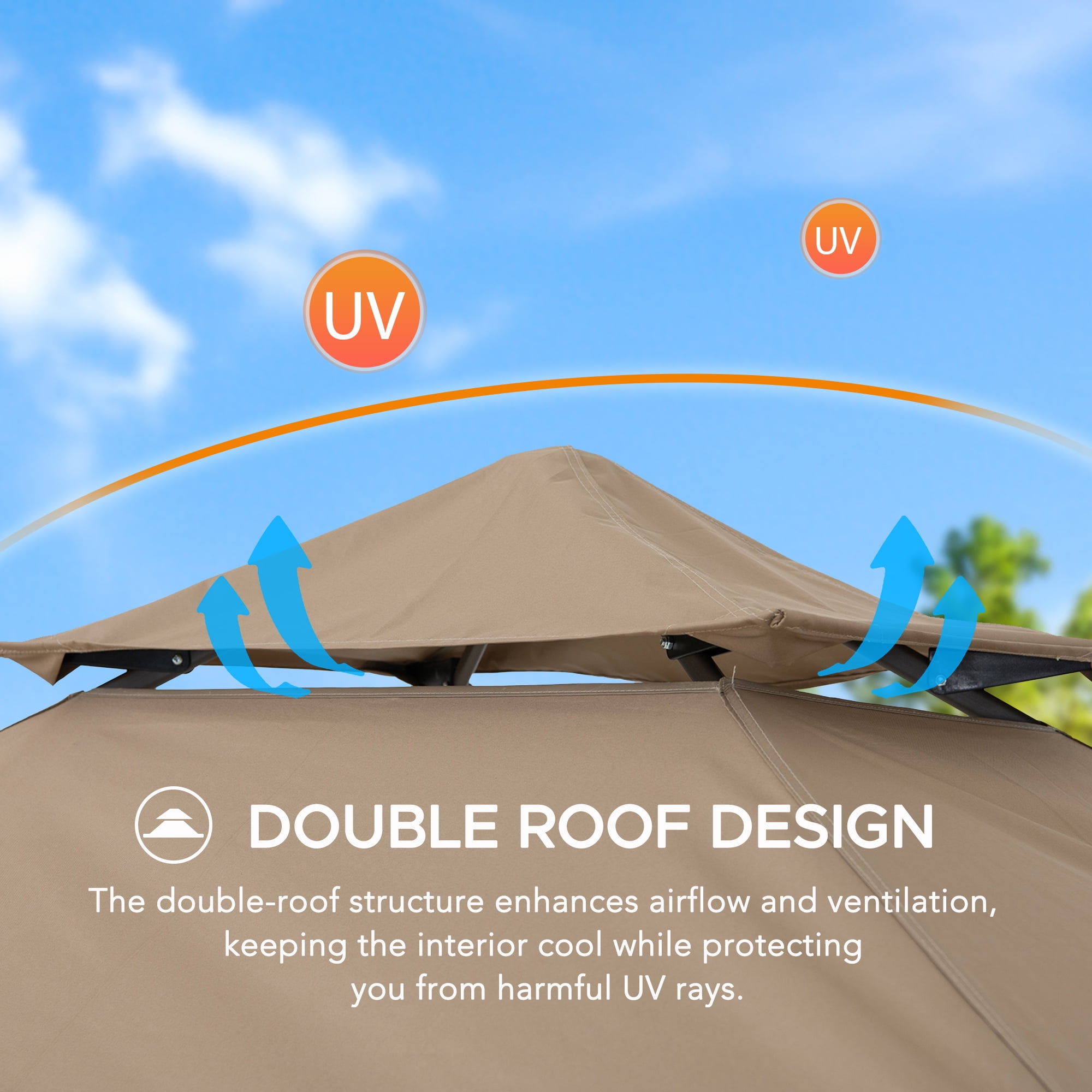 SUNJOY 8' x 5' Grill Gazebo Double Tiered Outdoor Gazebo Standing-Height Canopy with Magnetic LED Light, Adjustable Ceiling Height, for BBQ,Picnics, Outdoor Events, Brown