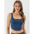 thumbnail image 6 of Women'S Square Neck Sleeveless Corset Denim Top Asymmetrical Hem High Elasticity Crop Tank Top  XXL, 6 of 7