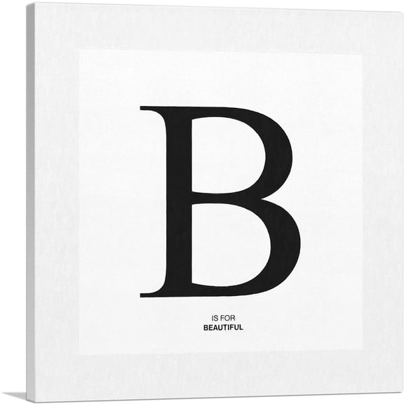 ARTCANVAS Modern Black and White Gray Serif Alphabet Letter B Canvas Art Print - Size: 12" x 12" (0.75" Deep)