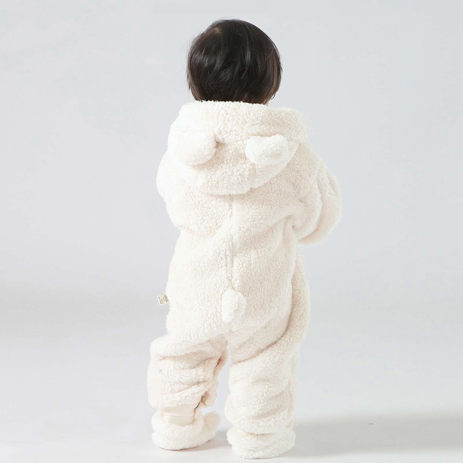 ibiyuan Newborn Snowsuit,Baby Girls Long Sleeve Hooded Jumpsuit Romper Outfits Winter Warm Clothes,White,18-24 Months