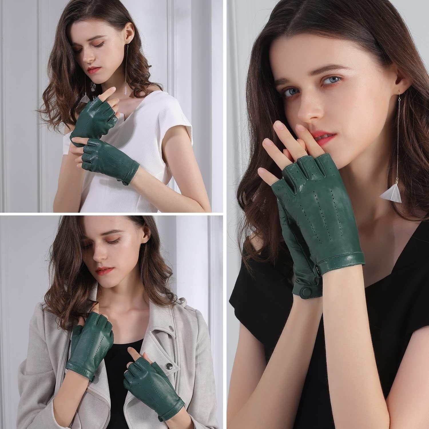 Jtbuh XLY Women Fingerless Leather Gloves - Driving Motorcycle Biker Gloves - Unlined Half Finger