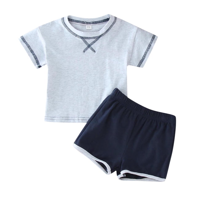 PEASKJP Ensemble de T-Shirts à Manches Courtes pour Garçons Sans Étiquette Performance Athlétique Col Rond T-Shirt et Short, Bleu 70