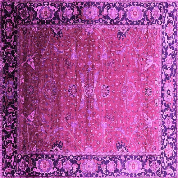 Ahgly Company Indoor Square Oriental Pink Industrial Area Rugs, 7' Square