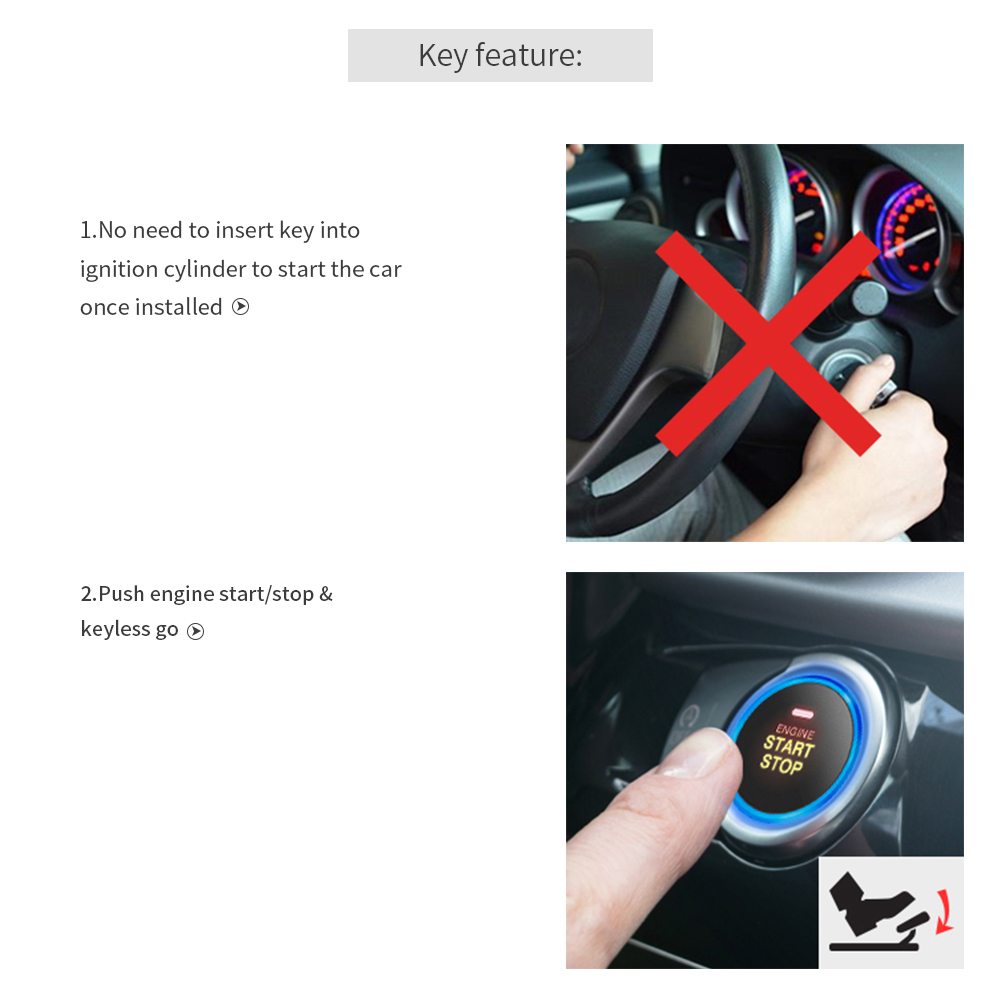 EASYGUARD Smart RFID Car Alarm System Push Engine Start Button & Keyless Go System Fits for Most DC12V Cars