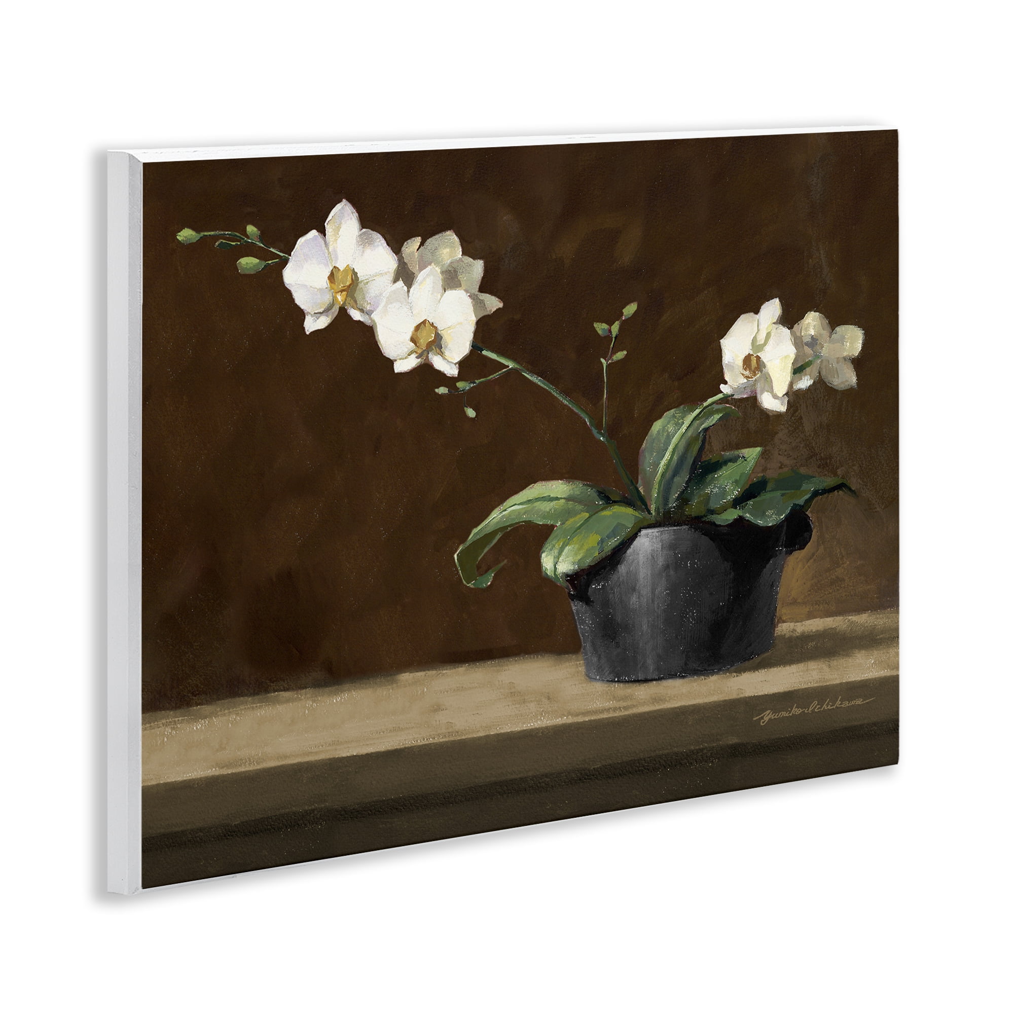 Stupell Industries Potted White Orchid on Ledge Wall Plaque Art, design by Yumiko Ichikawa