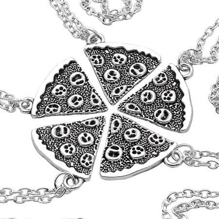 Art Attack Silvertone Whole 5 Pizza Pie Pepperoni Lover Best Friends Forever BFF Matching Quintet Pendant Necklace Gift