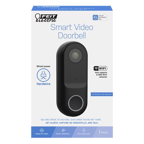 Feit Electric CAM/Door/WiFi 1080p HD Doorbell WiFi Smart Home Security Camera with Night Vision, 2-Way Audio, Black