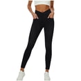 thumbnail image 2 of uublik High Rise Straight Leg Pants for Women Stretchy Pants Pull On Jeggings High Waisted Denim Leggings Casual Pants with Pockets, Black, 2 of 5