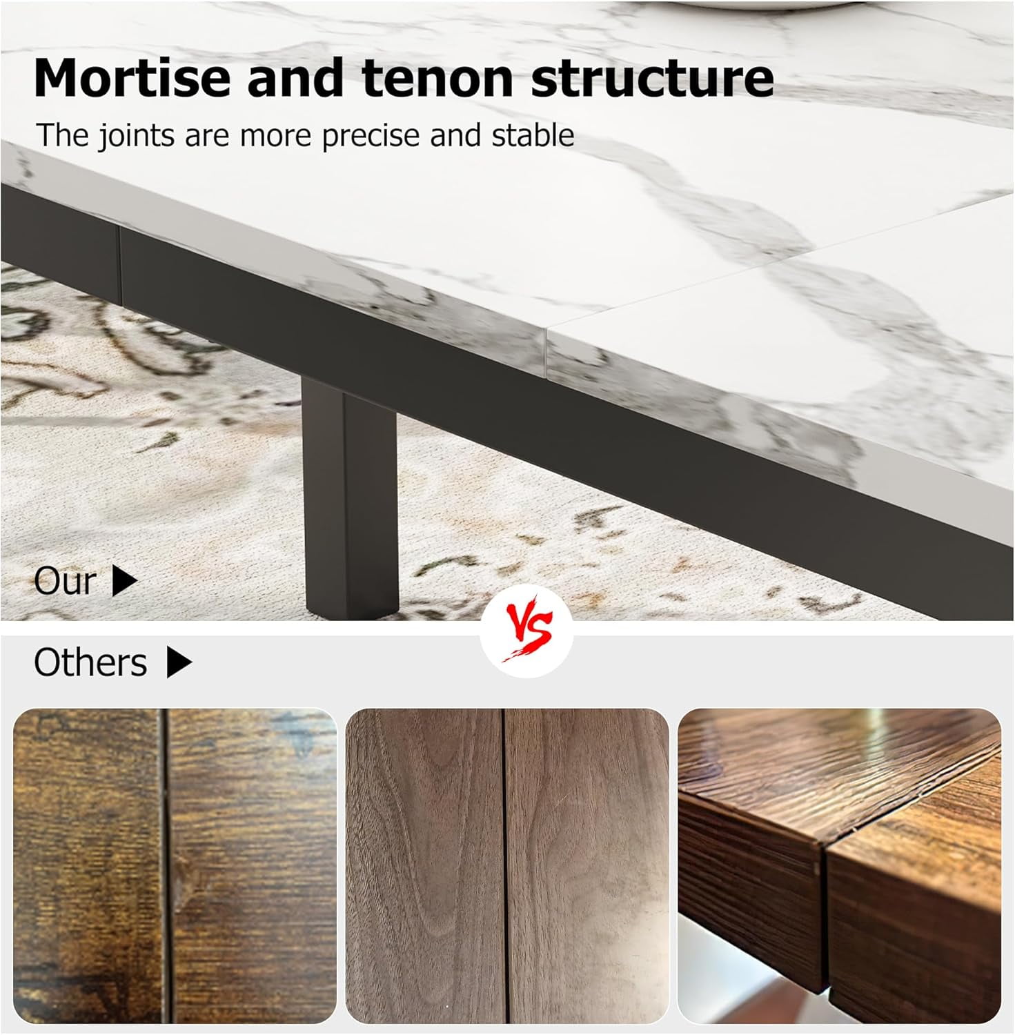 Garvee 70.8" Long Dining Table for 6-8 People, Large Rectangular Kitchen Table with Sturdy Metal Legs, Modern Industrial Dining Table with Rounded Corners, White Marble