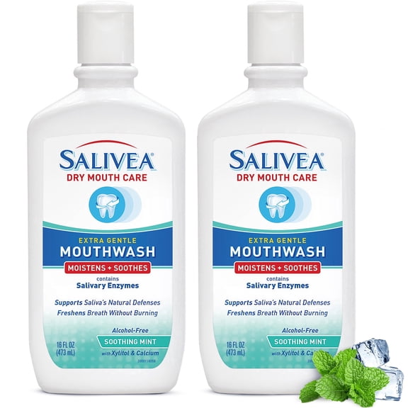 SALIVEA Dry Mouth Mouthwash - Soothing Mint Mouthwash with Natural Salivary Enzymes - Breath Freshener & Dry Mouth Care - Mint Flavor (2 Pack)