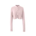 thumbnail image 5 of XPMWRP Womens Mandarin Collar Partial Placket Cropped Long Sleeve Sun Protection Athletic Shirt With Thumb Hole Cuffs Pink Free Size, 5 of 9