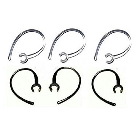 Set of 6 Replacement Bluetooth Ear Loop Hook Clip Clear/Black (6mm) Comes with Free How to Live Stress Free Ebook