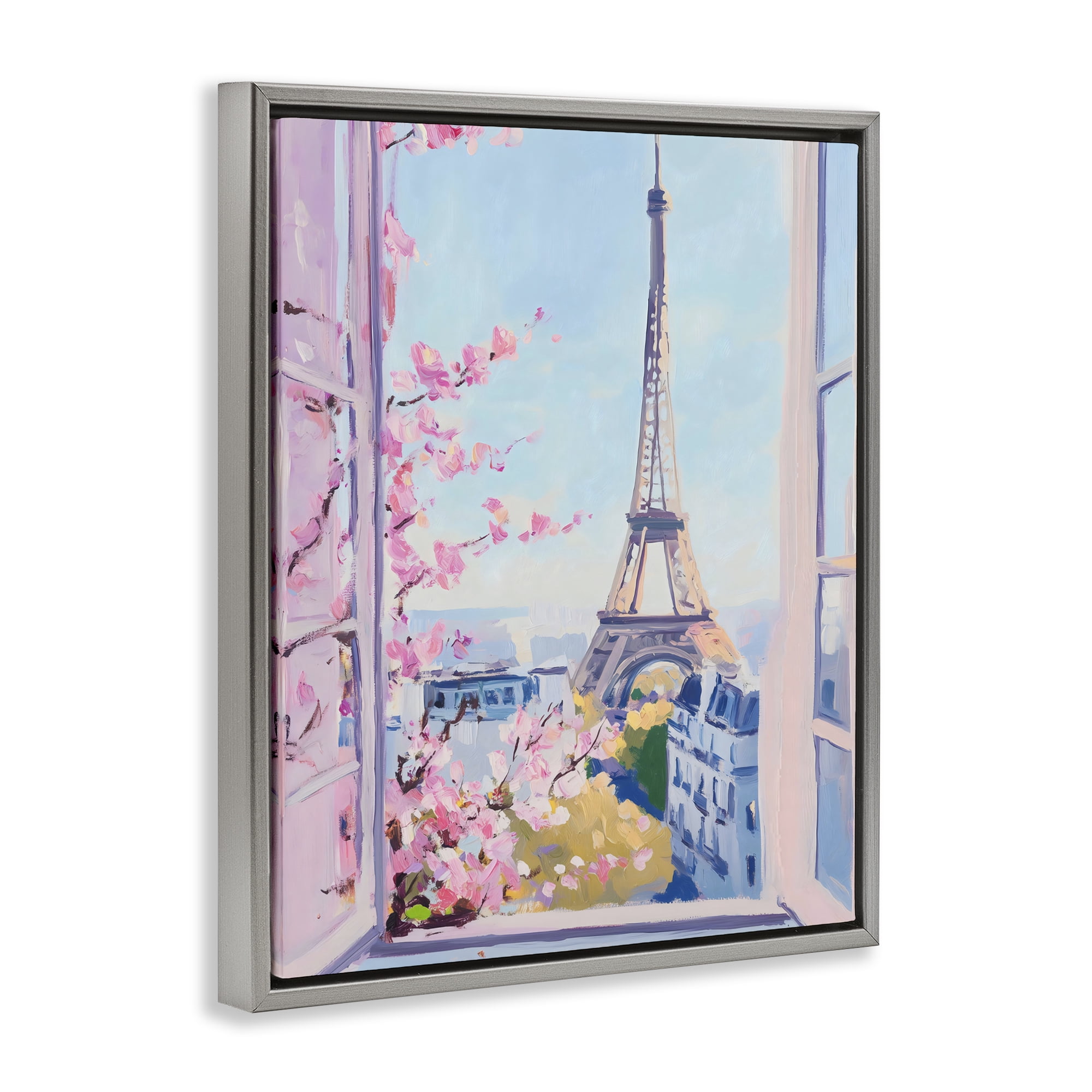 Stupell Industries Eiffel Tower View in Spring Gray Framed Floater Canvas Wall Art, design by The Prints Vibe