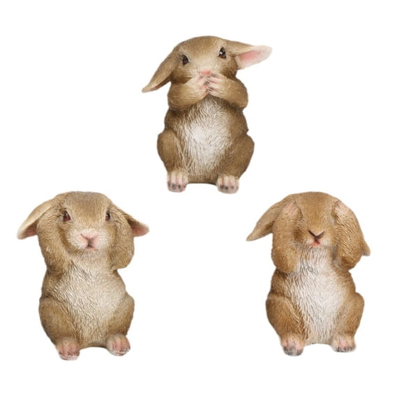 3Pcs Easters Rabbit Ornaments Hear No See No Speak No Bunnies Figurines Statues