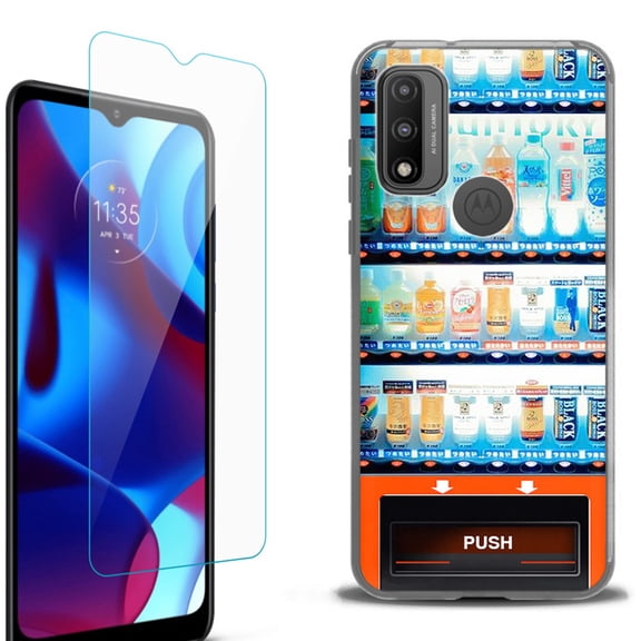 Slim-Fit Protective Phone Case (Black) compatible with Motorola Moto G Pure 5G, with Tempered Glass Screen Protector, by OneToughShield ® - Vending Machine