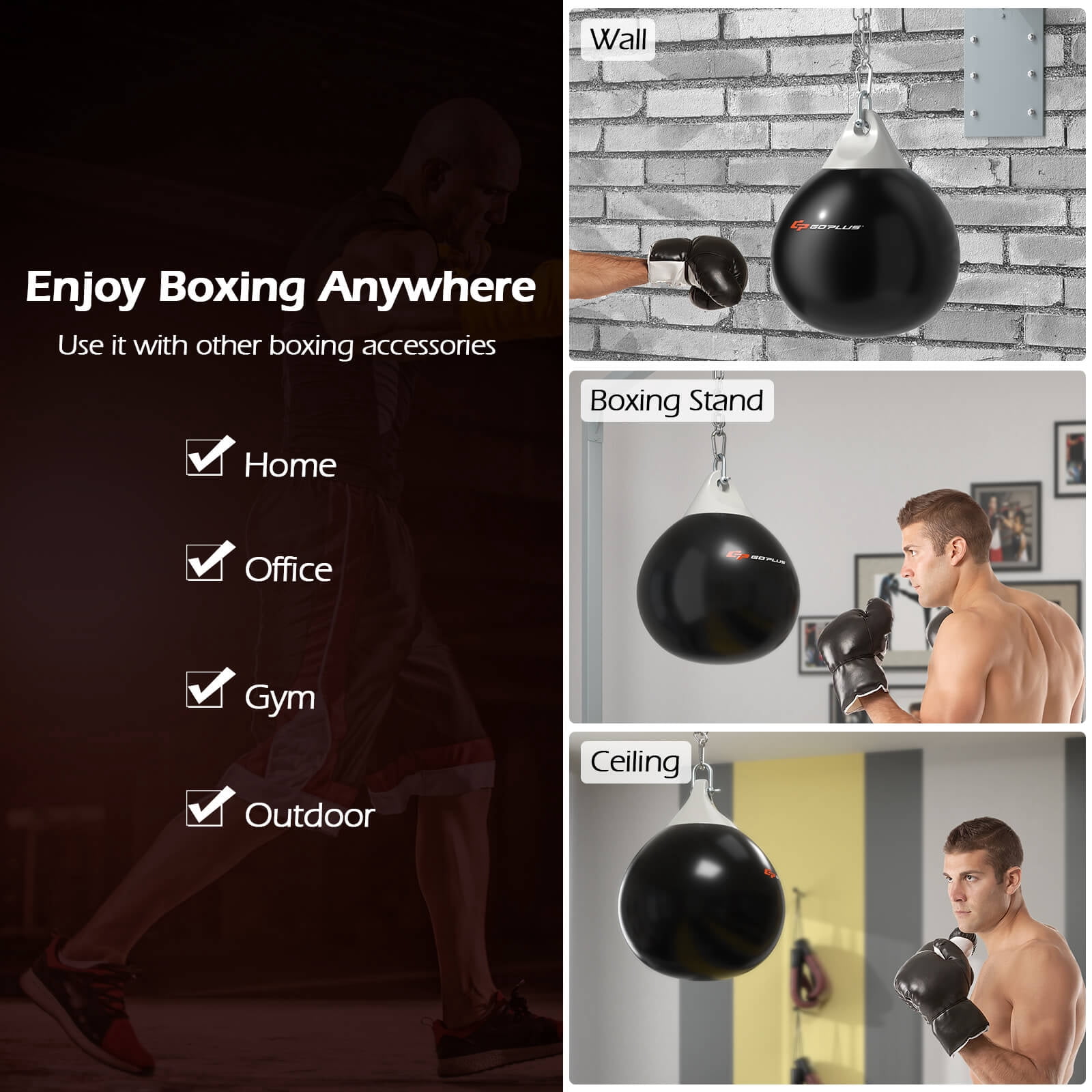 Goplus Water Punching Bag 21" 180 Pound Heavy Punching Bag with Adjustable Metal Chain Black